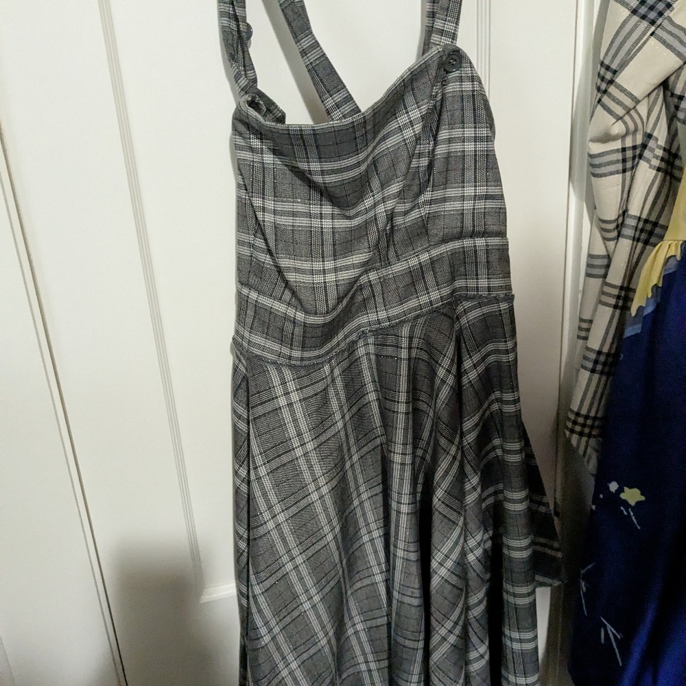 Gray Plaid Women's Pinafore Dress - Classic A-Line Style Hell Bunny